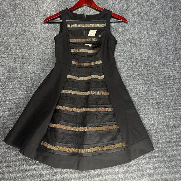 Tracy Reese Dress Womens 0 Black Stretch Gold Beaded Sleeveless A Line Zip NEW - Picture 1 of 8